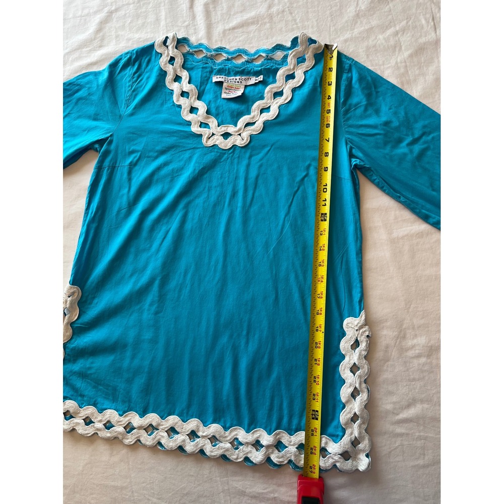 Gretchen Scott Designs Turquoise Blue Crochet Trim V Neck Tunic Top S‎ - Picture 2 of 8
